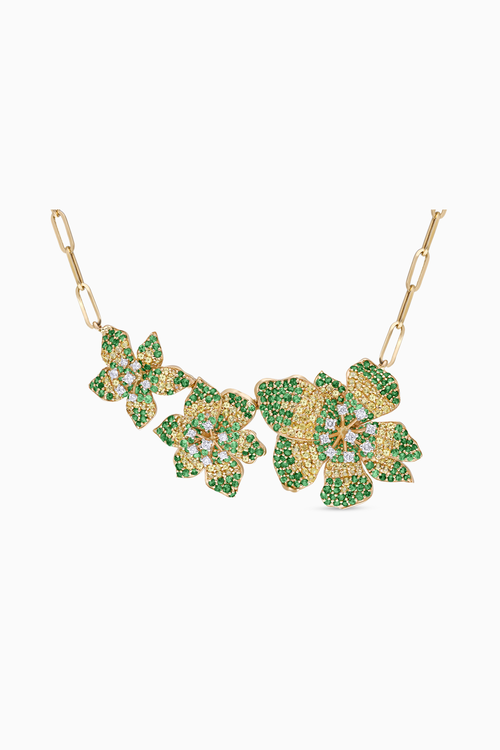 Link Triple Flower Pendant with Yellow Sapphires, Tsavorite Ombre and Diamonds