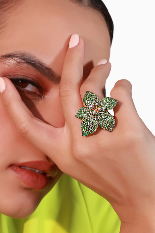 Tsavorite Ombre Cocktail Ring with Diamonds