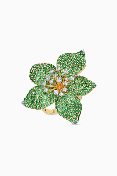 Tsavorite Ombre Cocktail Ring with Diamonds