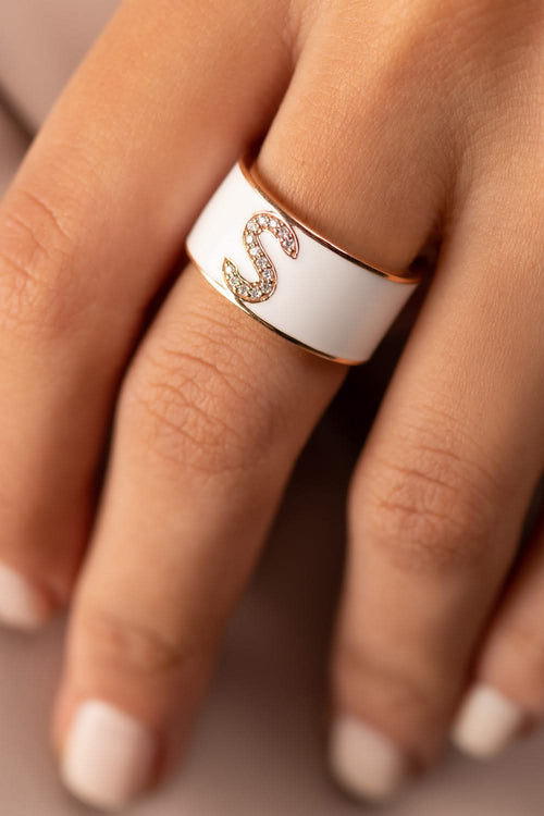 Personalised Off White Enamel 18KT Gold Diamond Ring
