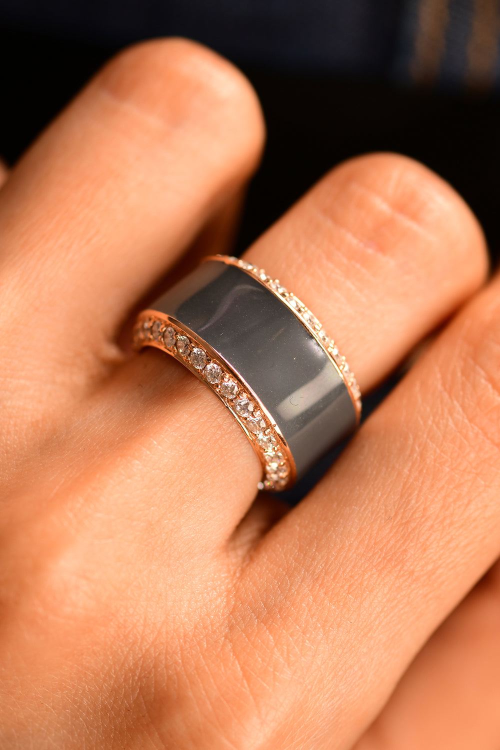 Grey Enamel 18KT Gold Diamond Ring