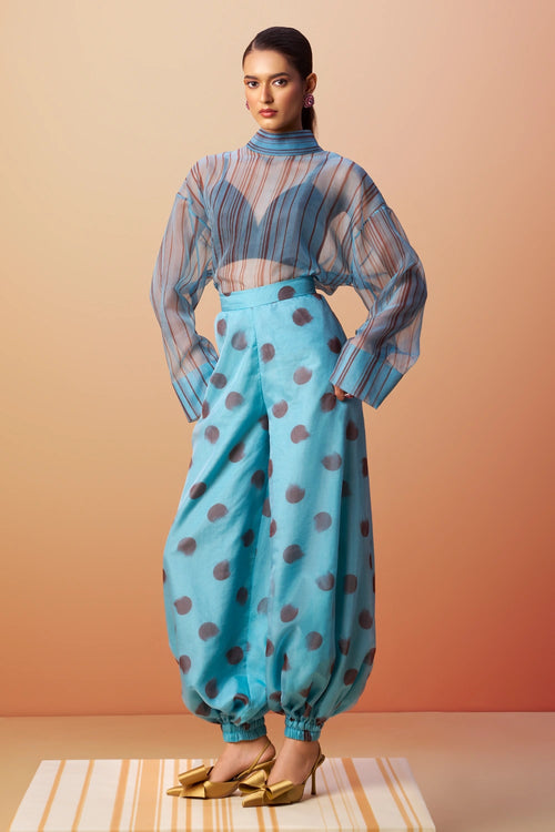 Svara Printed Organza Top- Bustier with Harem Pants