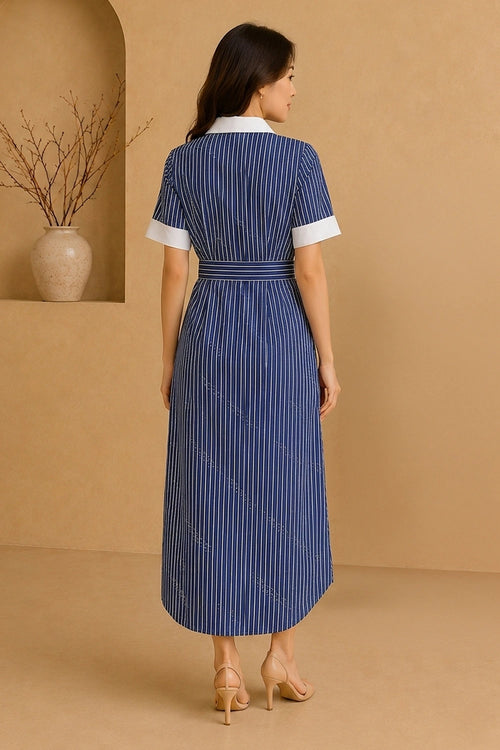 Navy Avenue Belted Midi Dress