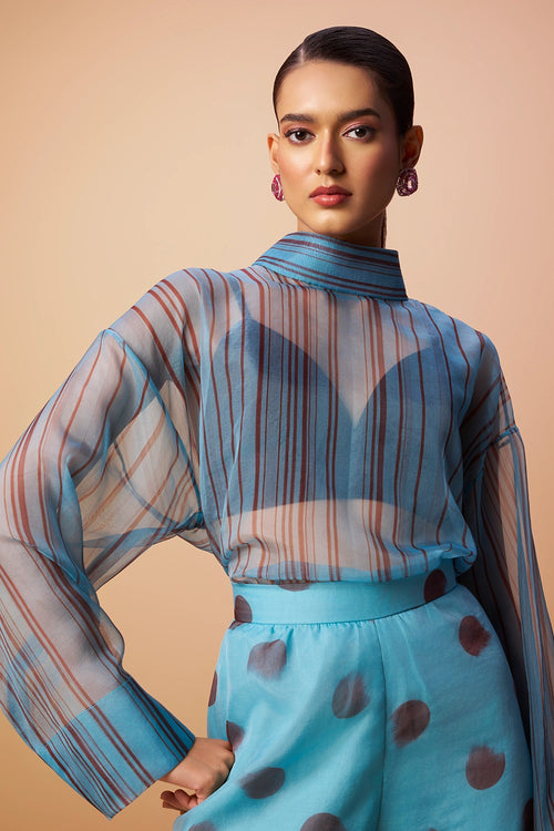 Svara Printed Organza Top- Bustier with Harem Pants