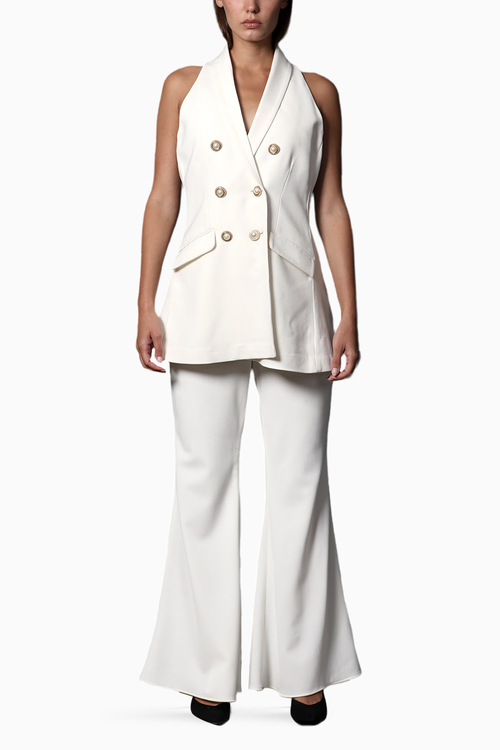 Halter Neck Blazer With Bell Bottom Flared Pants