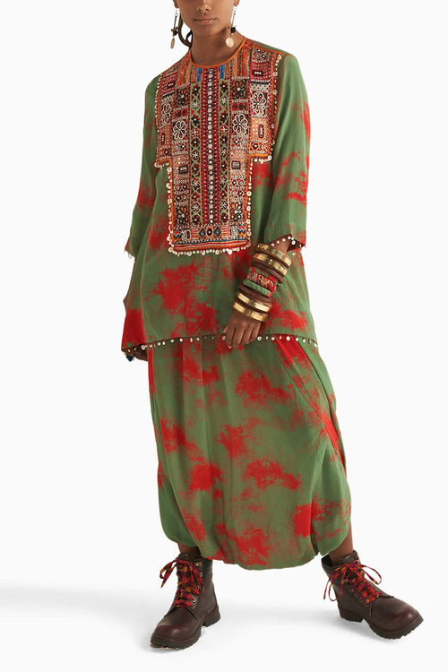 Hara Mitra Short Kurta with Drape Trouser Set