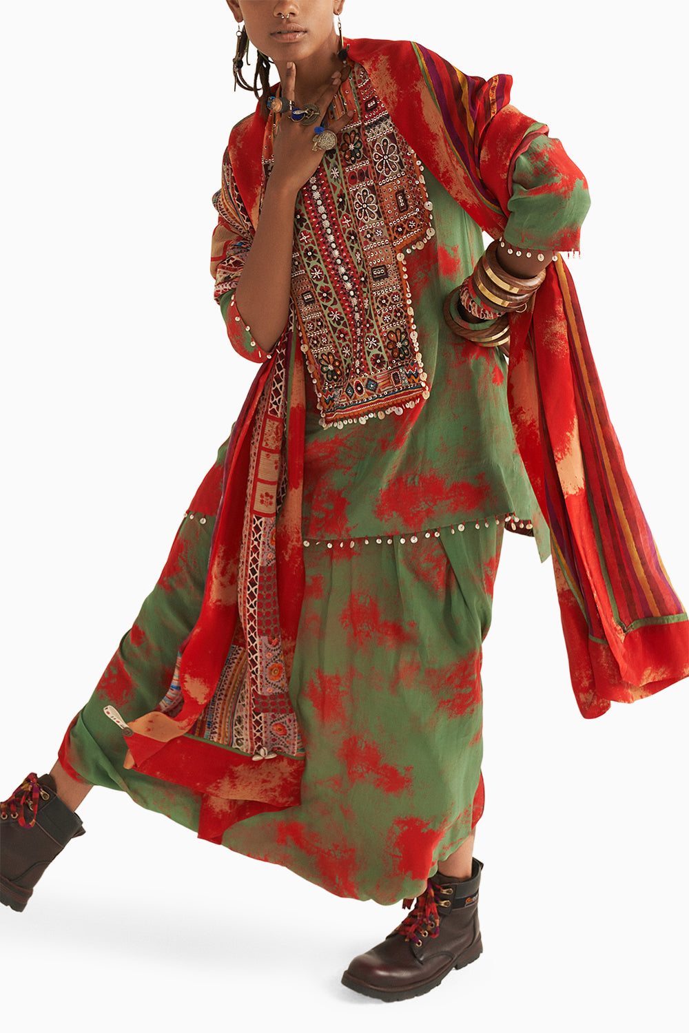 Hara Mitra Short Kurta with Drape Trouser Set