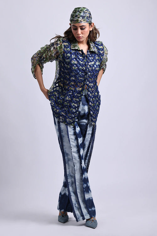 Helio Blue Shirt With Pants And Bustier