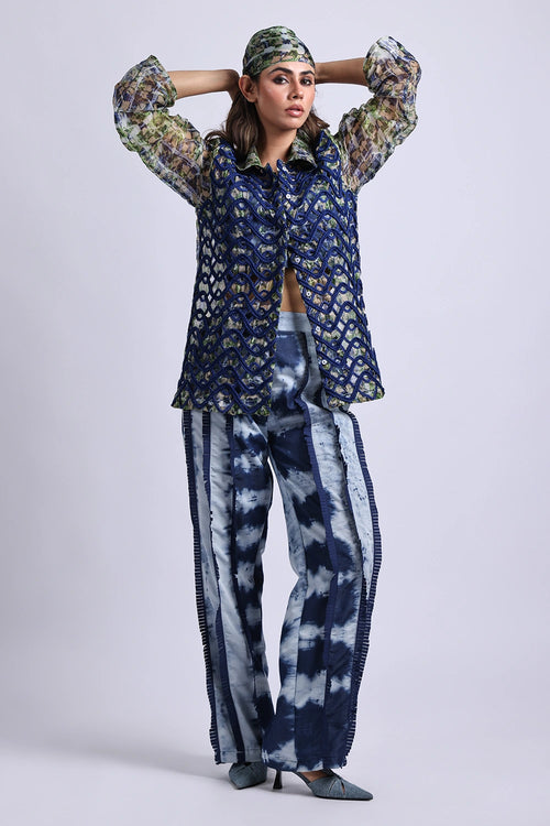 Helio Blue Shirt With Pants And Bustier