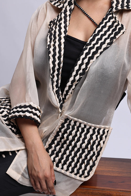 Helio Woven Blazer With Denim Pants