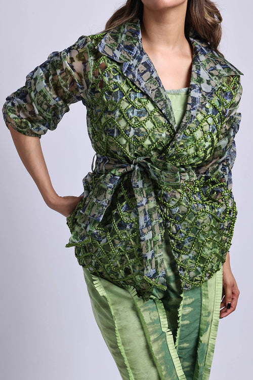Helio Green Wraptop With Pant And Bustier