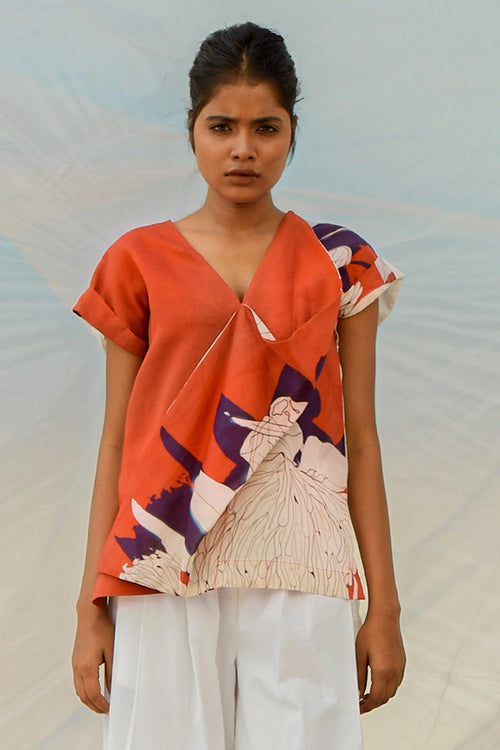 Orange Protea Drape Top