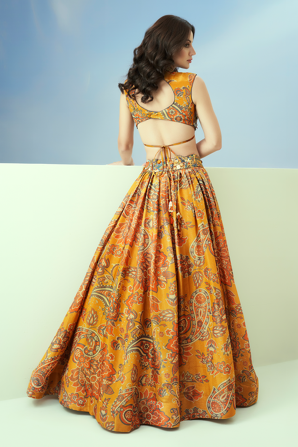 Yellow Tissue Organza Lehenga Set