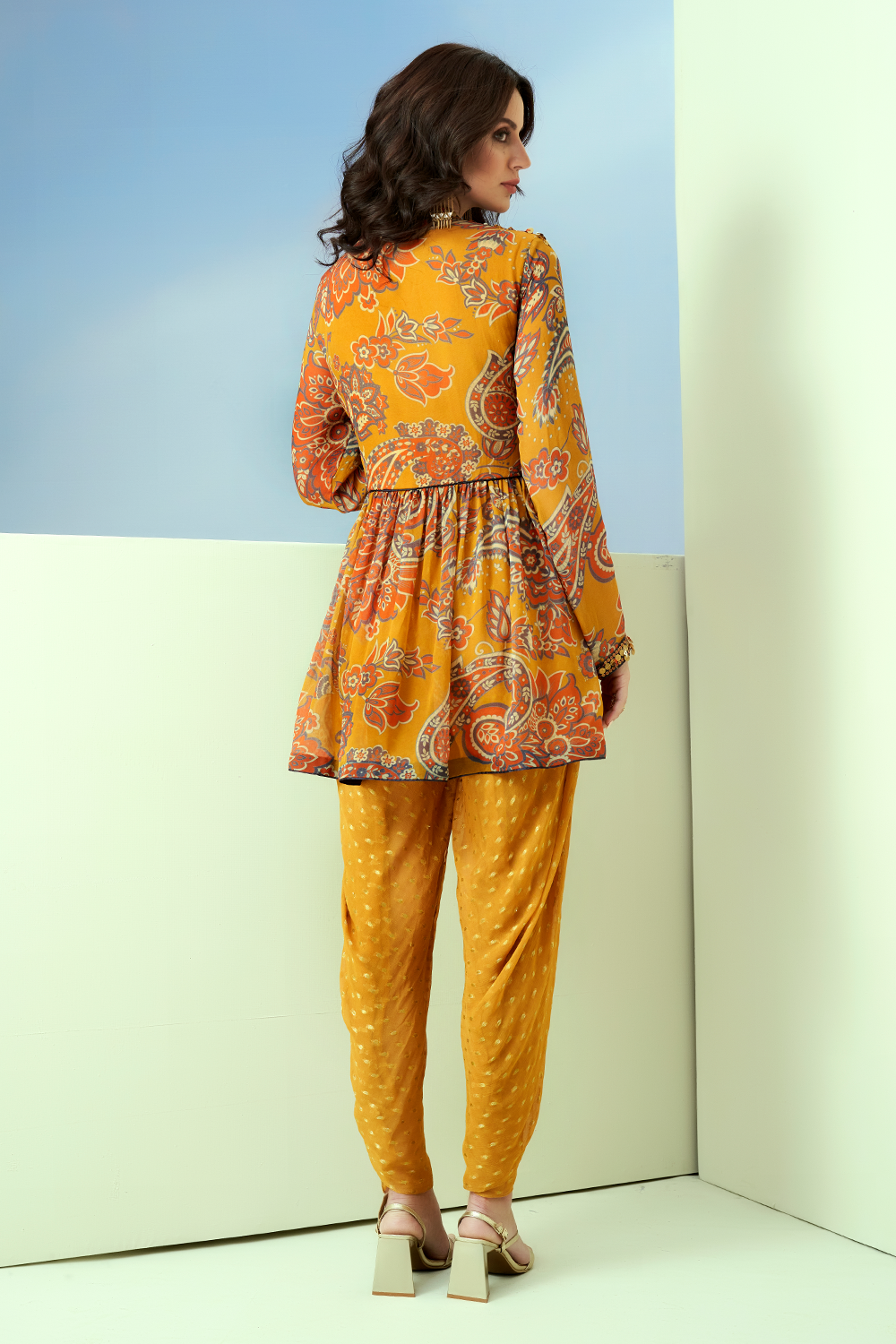 Yellow Printed Yoke Embellished Co-ord Set