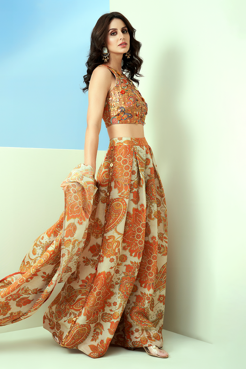 Off White Printed Embellished Co-ord Set