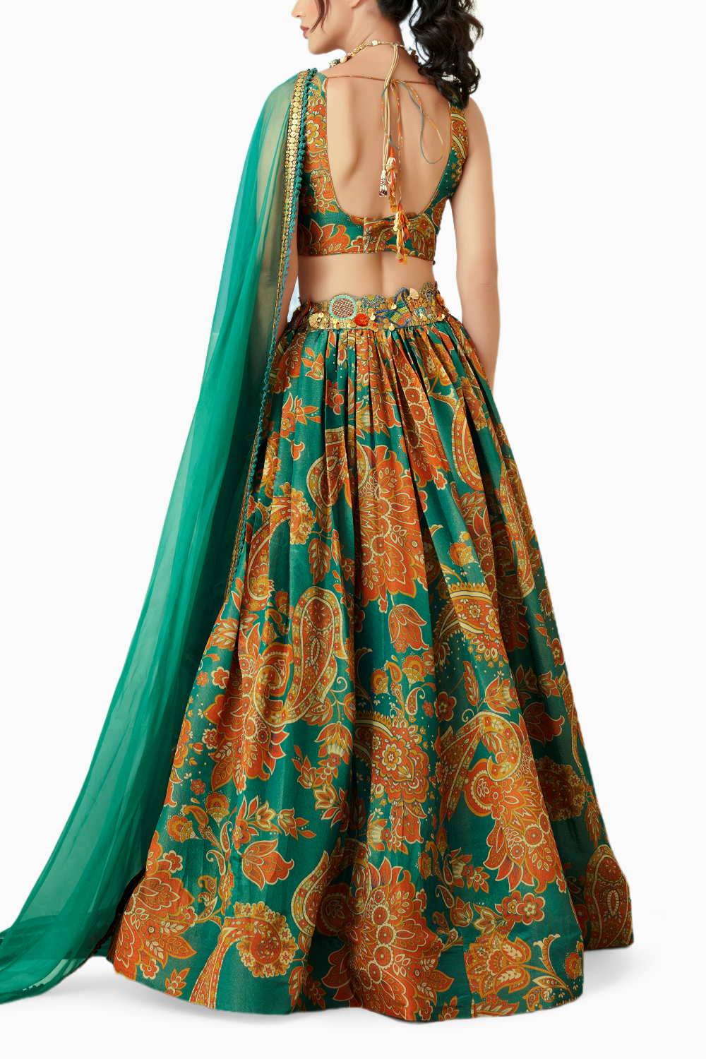 Blue Tissue Organza Lehenga Set