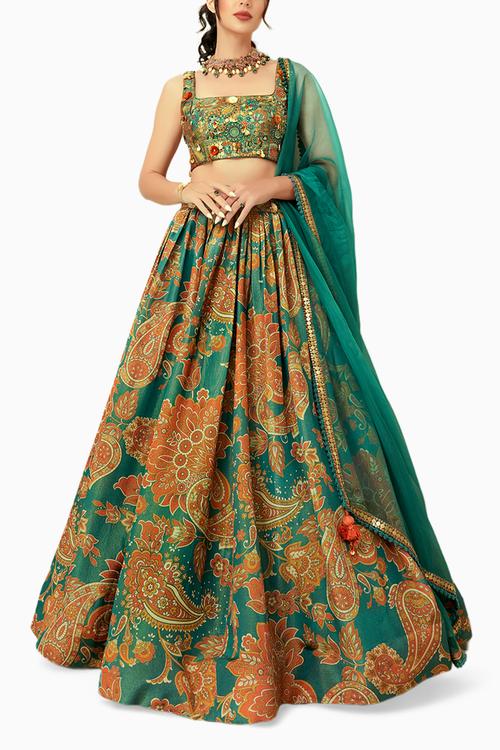 Blue Tissue Organza Lehenga Set