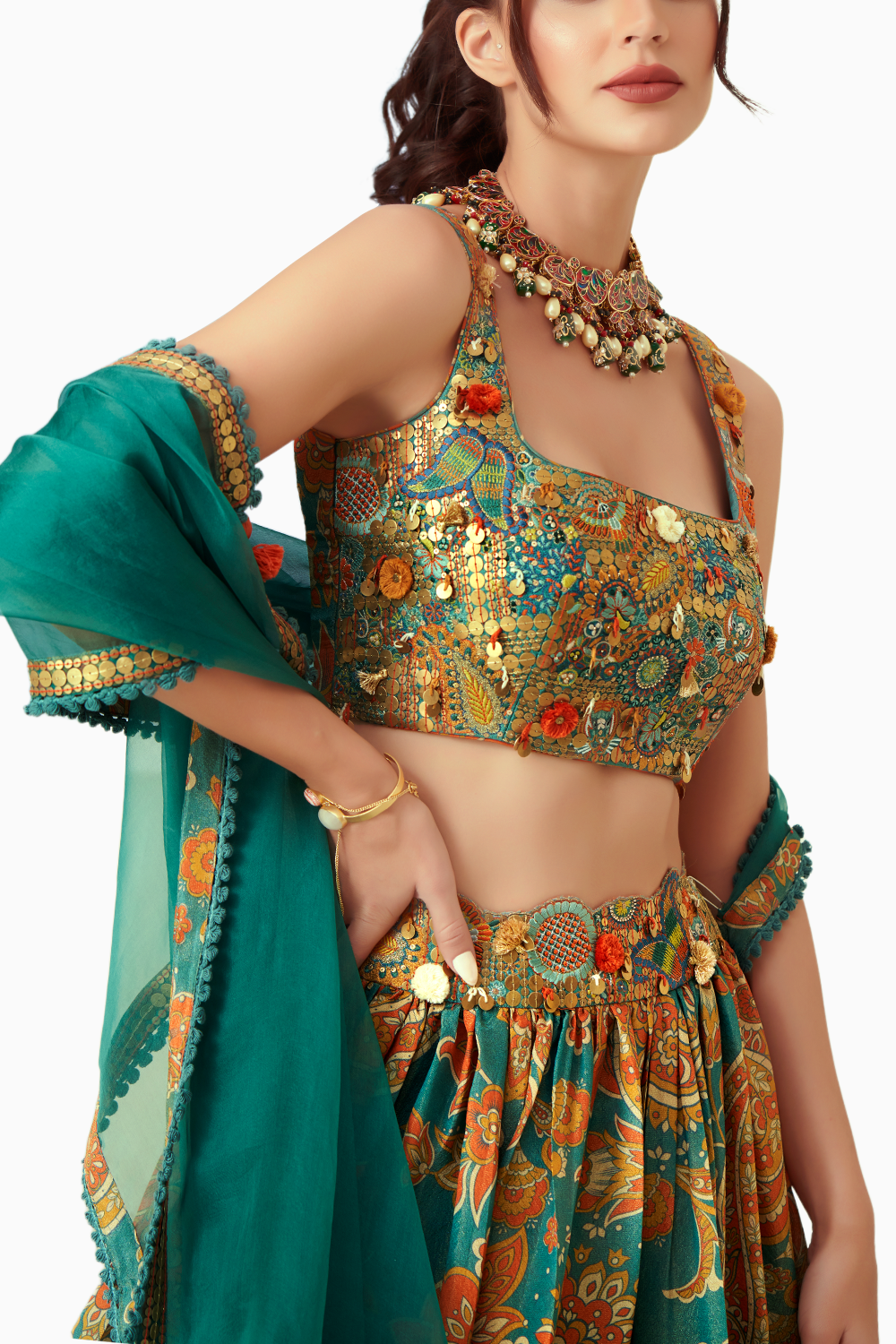 Blue Tissue Organza Lehenga Set