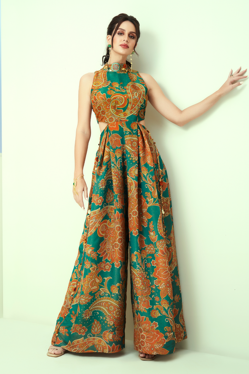 Blue Printed Jumpsuit