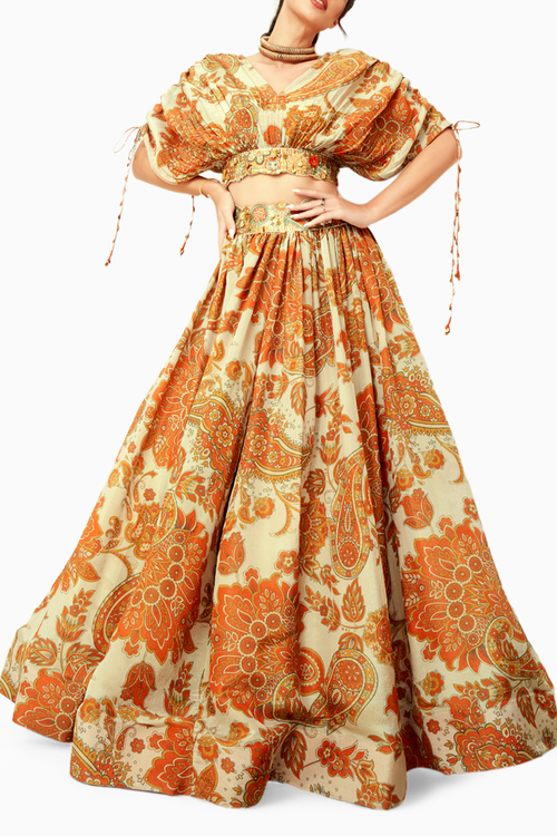 Off White Tissue Organza Lehenga Set