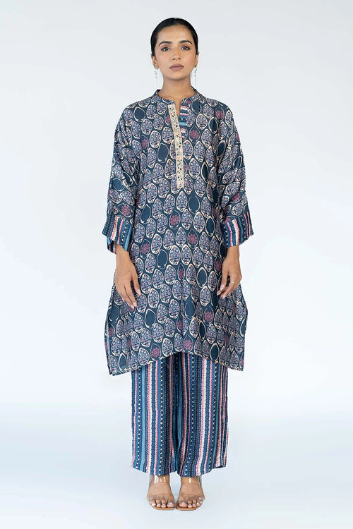 Navy Blue Mughal Boota Co-ord Set