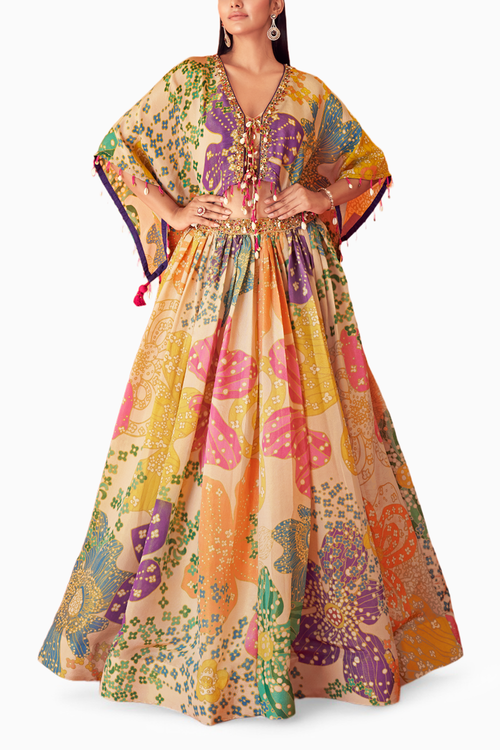 Off-White Printed Tissue Organza Lehenga Set