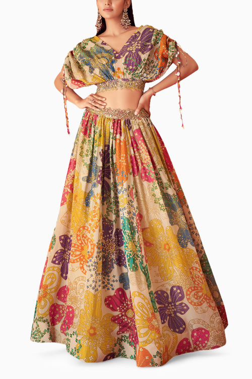 Printed Tissue Organza Lehenga Set