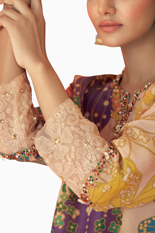 Off-White Printed Tissue Organza Kurta Set
