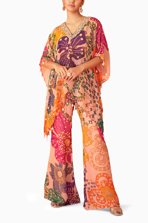 Peach Printed Organza Co-ord set
