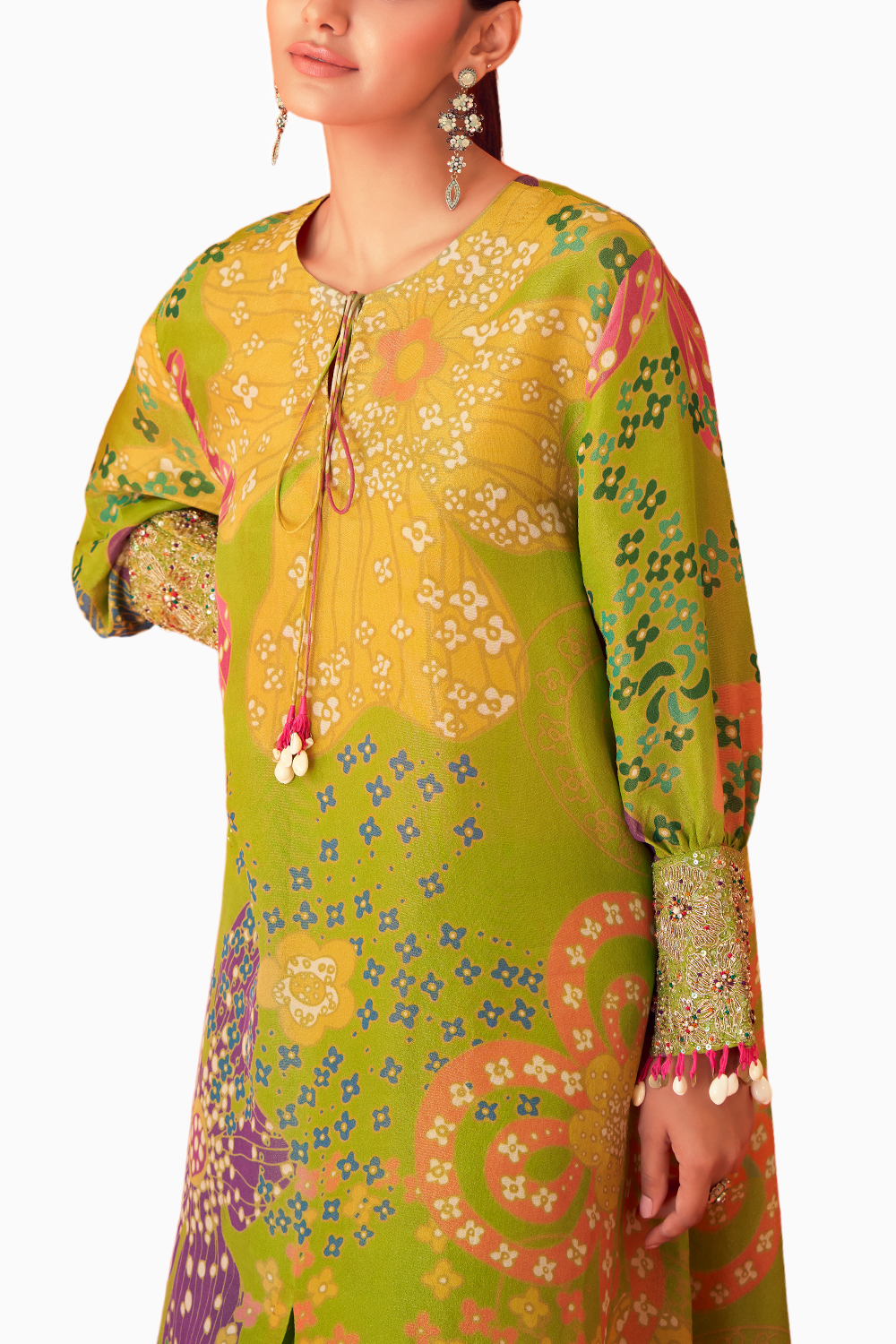 Green Printed Organza Kurta Set