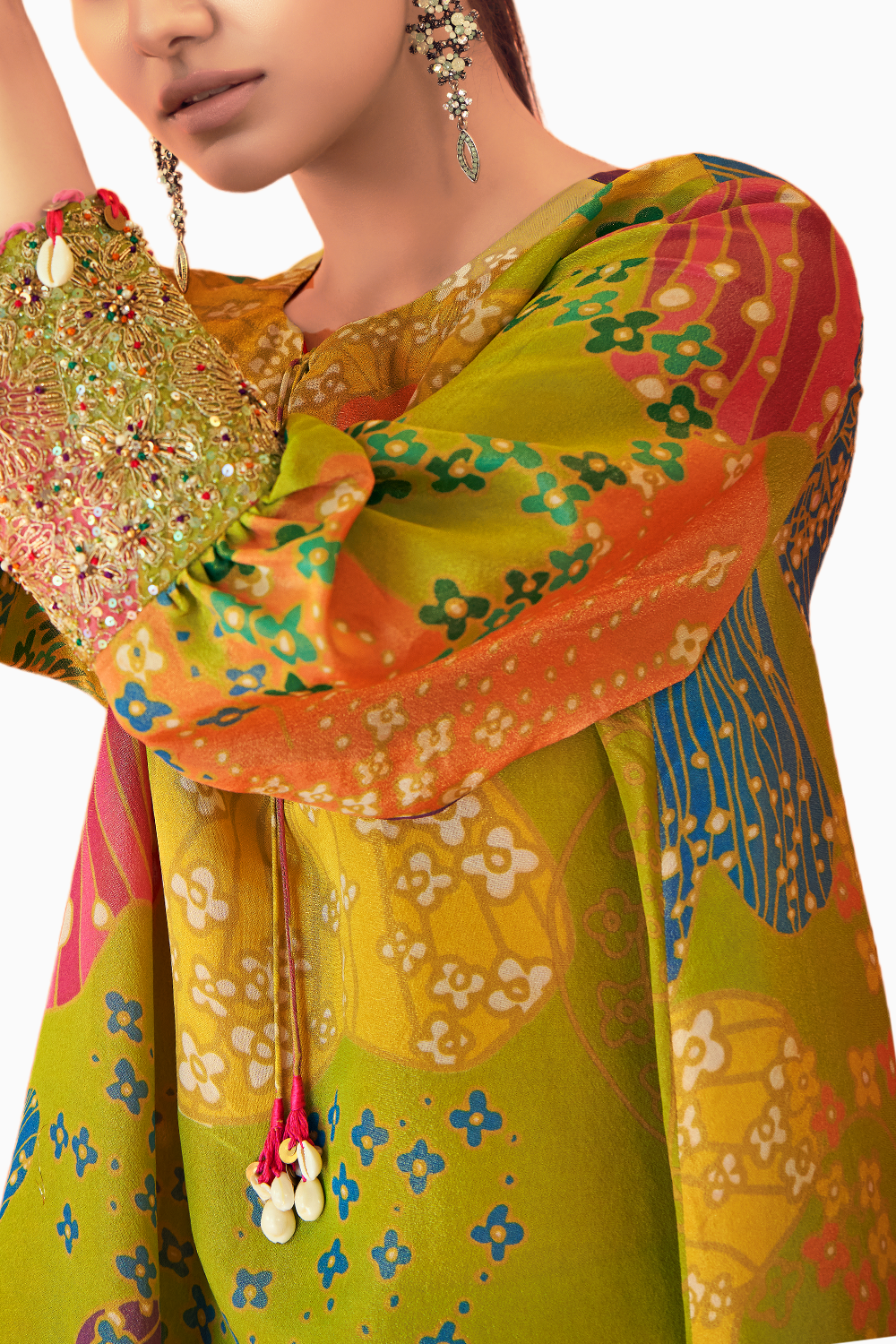 Green Printed Organza Kurta Set