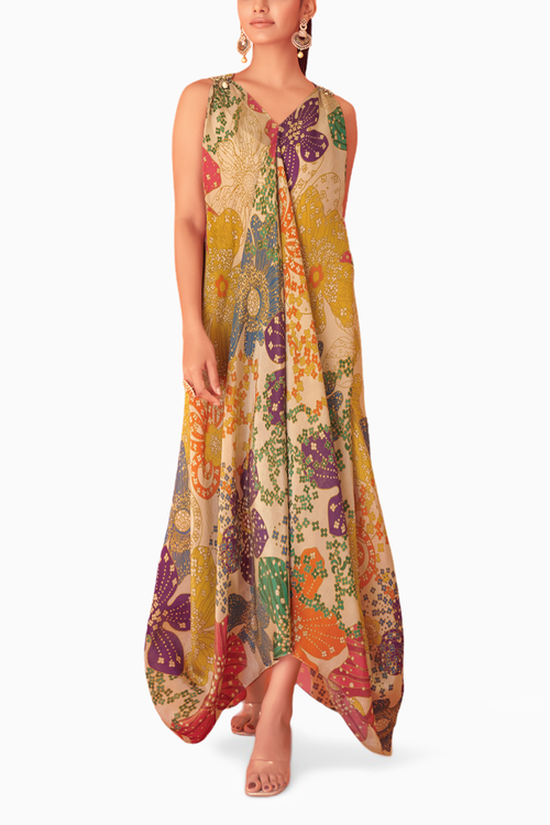 Off-White Printed Tissue Organza Cowl Gown