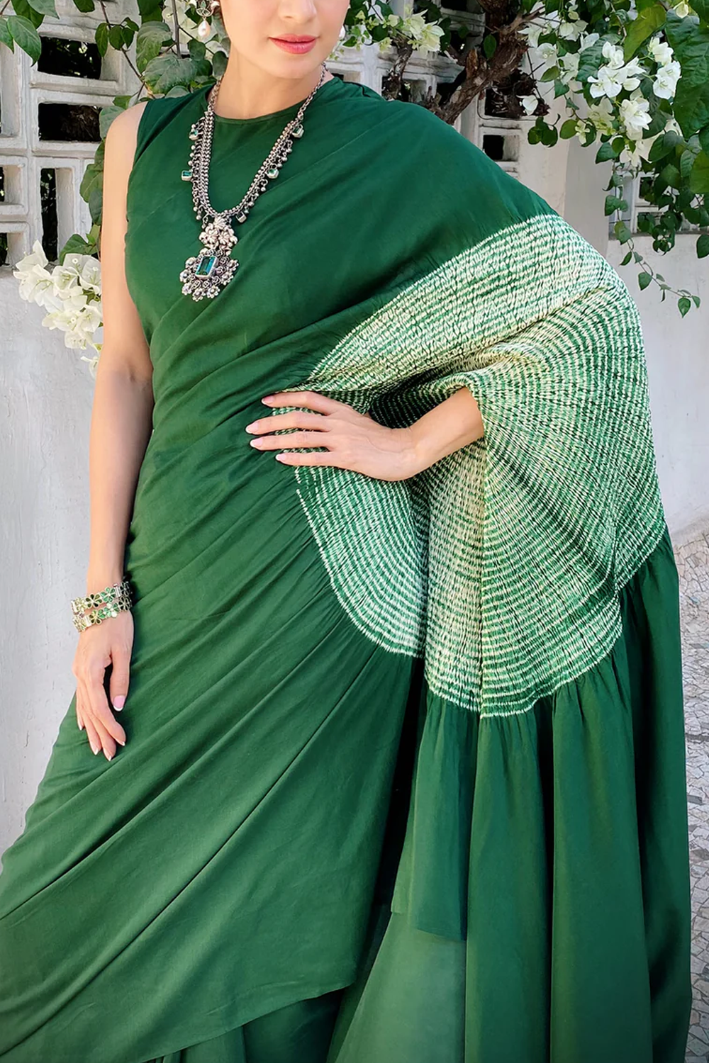 Bottle Green Handsfree Saree