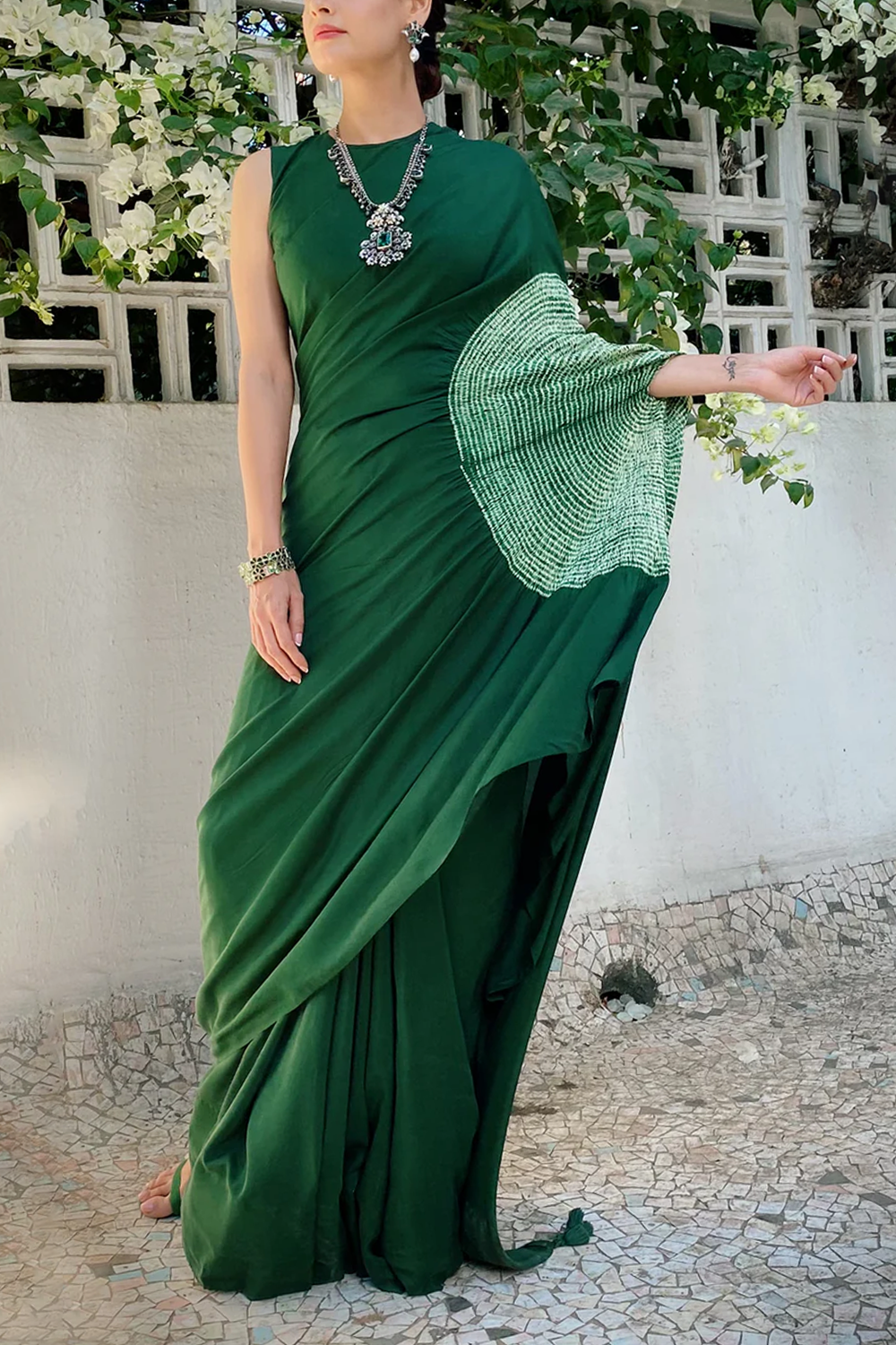 Bottle Green Handsfree Saree