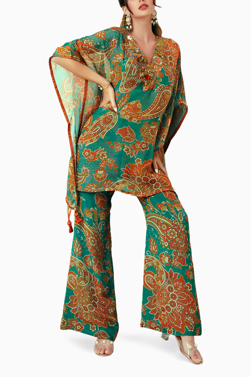 V-Neck Embellished Kaftan Set