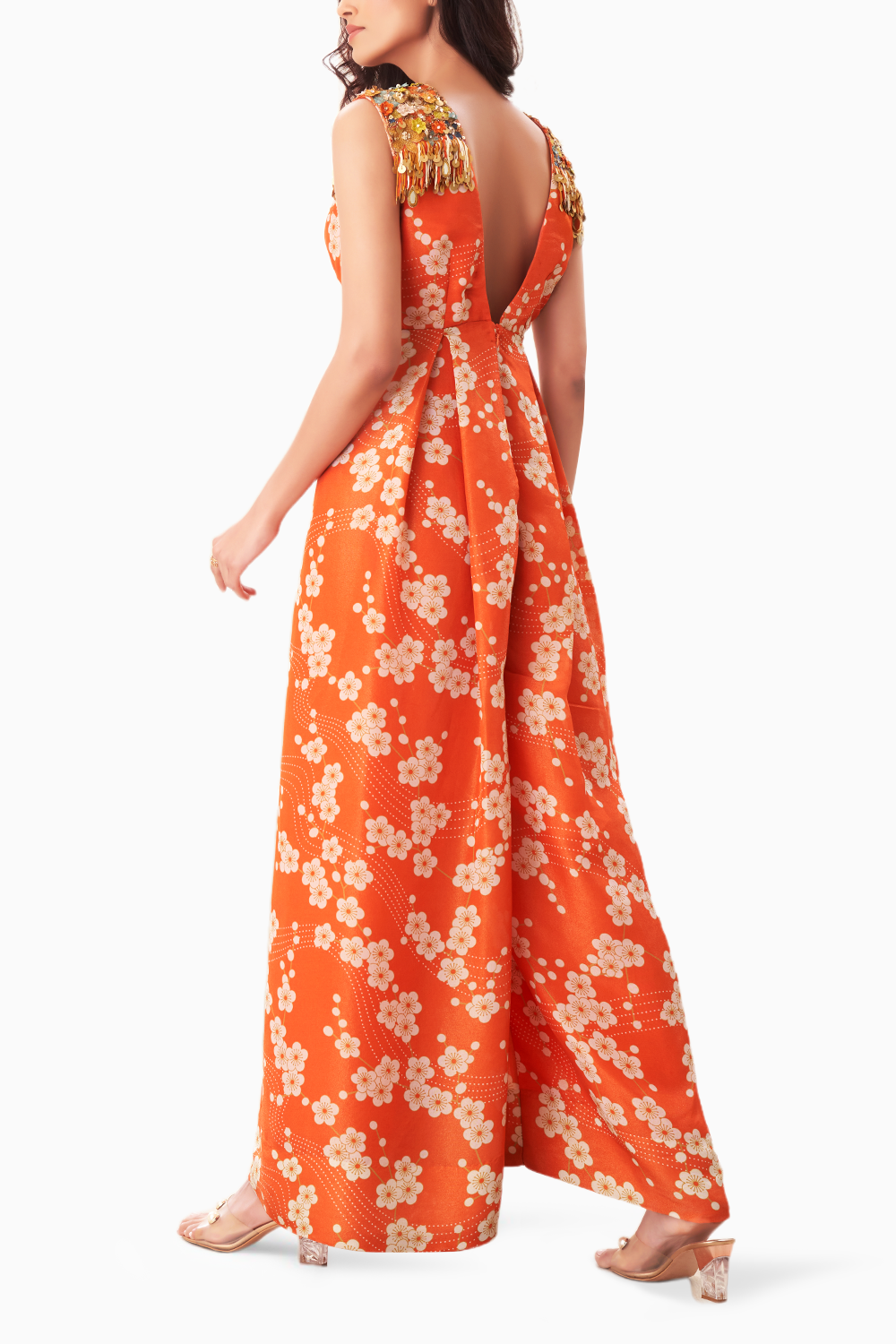 Orange Printed Jumpsuit