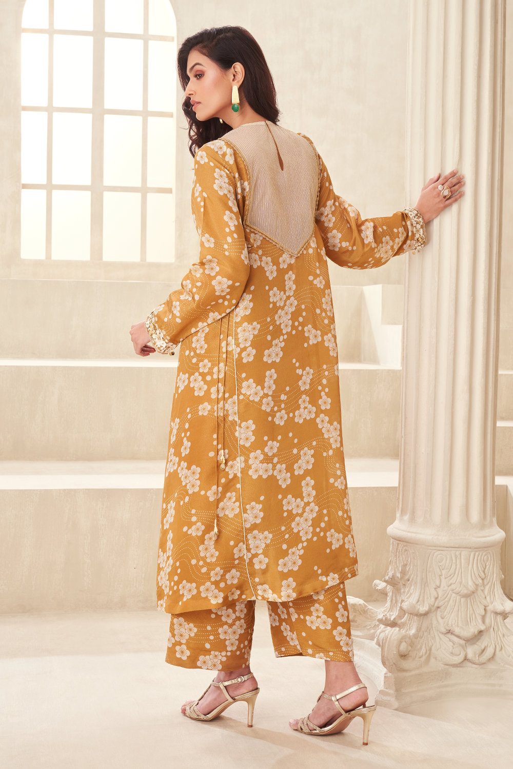 Gold Printed Embroidred Kurta Set with Dupatta