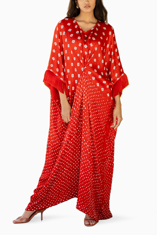Red Fringe Kaftan