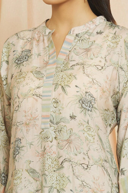 Bird Print Beige Co-ord Set