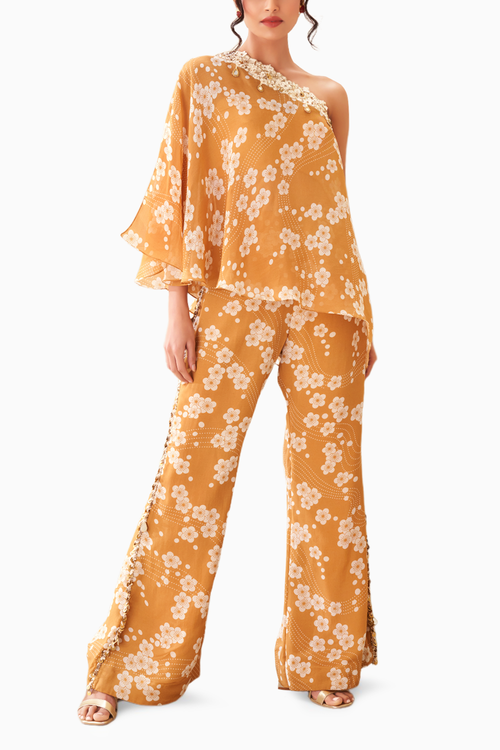 Gold Printed One Shoulder Co-ord Set