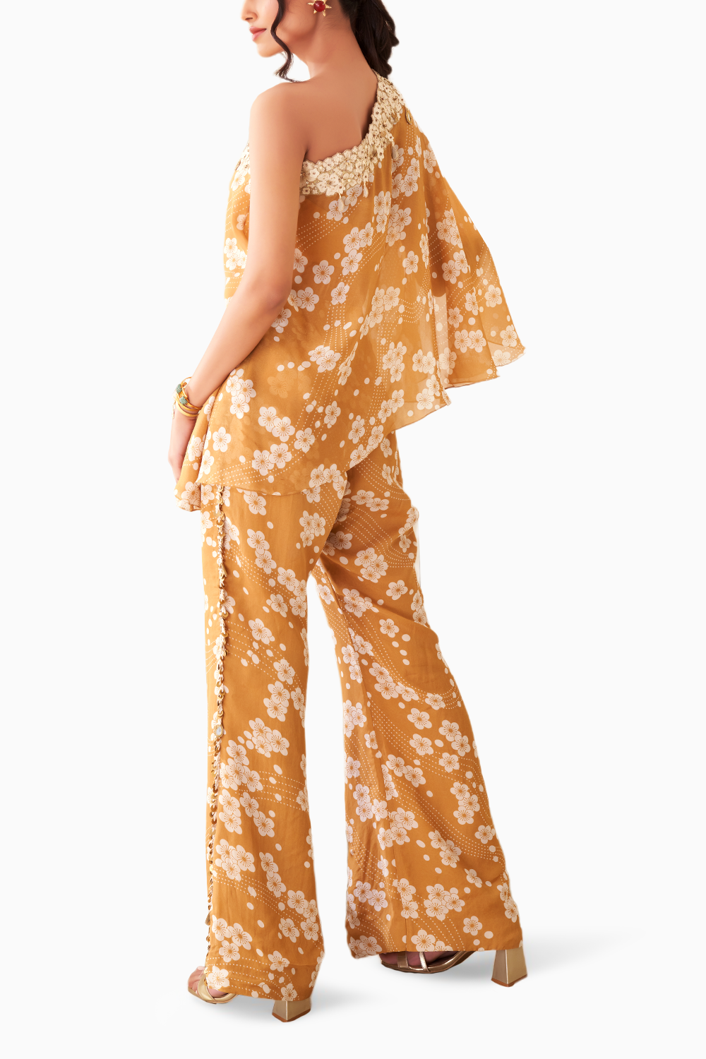 Gold Printed One Shoulder Co-ord Set