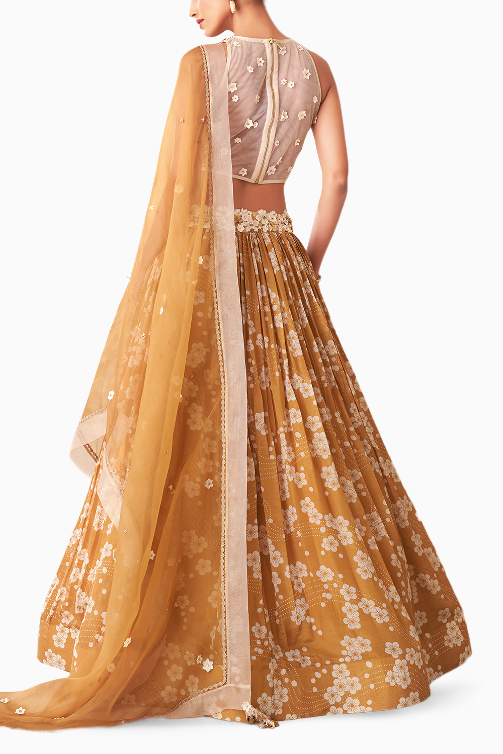 Gold Printed Embroidered Lehenga Set