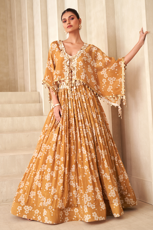 Gold Printed Lehenga Set