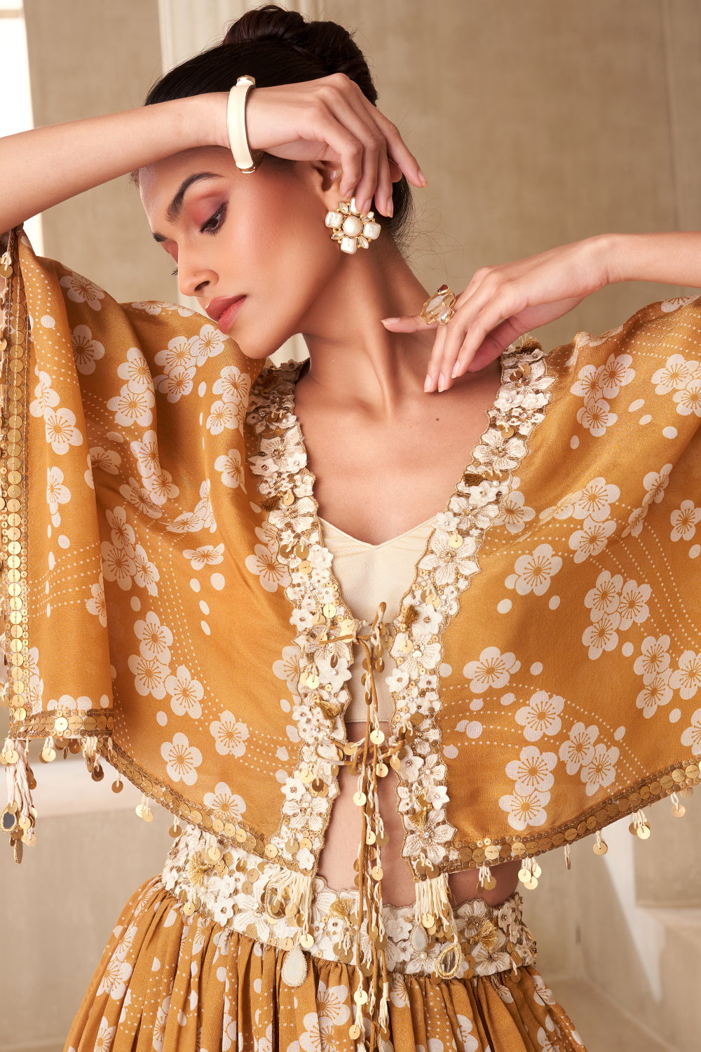 Gold Printed Lehenga Set