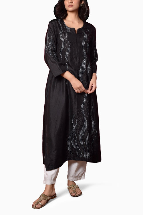 Black Waves Mirror Work Kurta