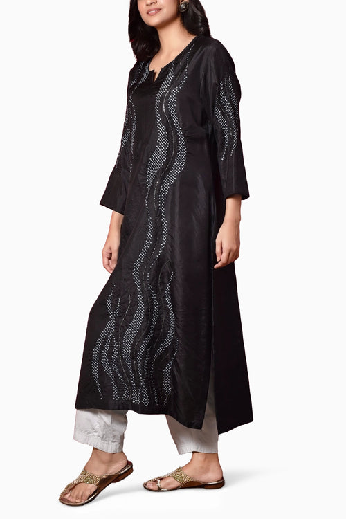 Black Waves Mirror Work Kurta