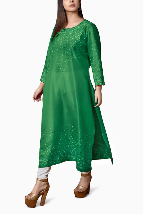 Green Radial Silk Kurta