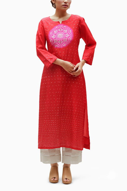Red Circle Bandhani Kurta