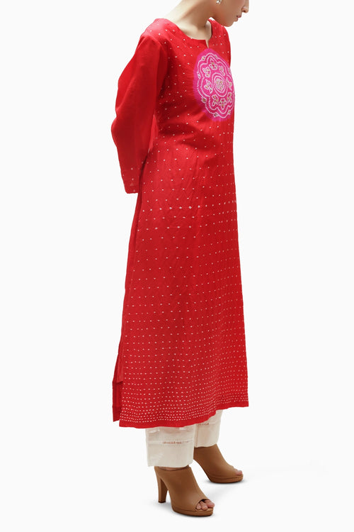 Red Circle Bandhani Kurta