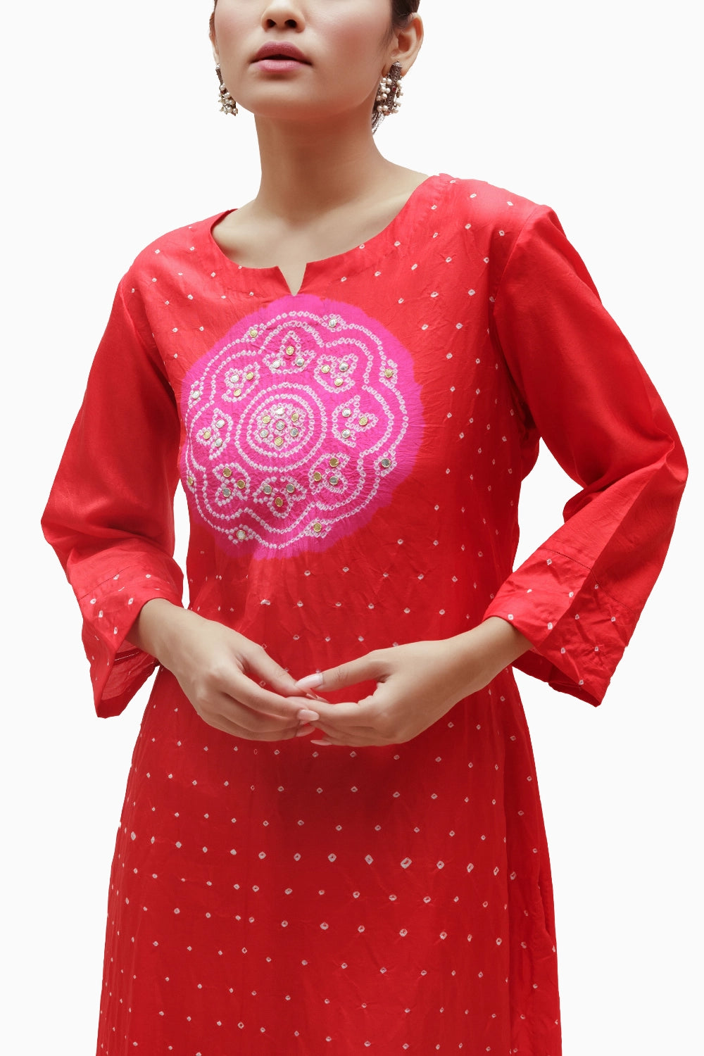 Red Circle Bandhani Kurta